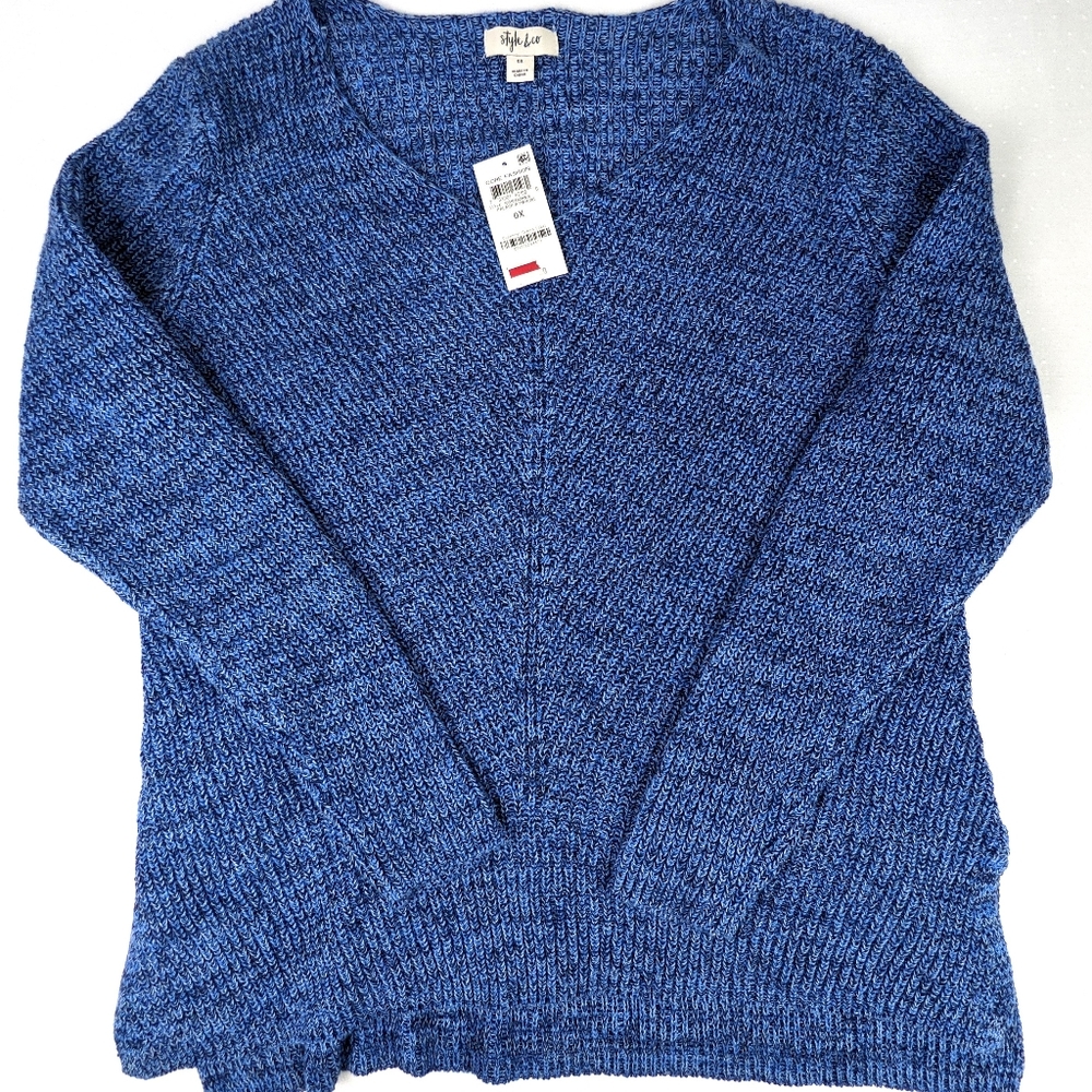 Style&Co Core Fashion Blue Deep V Neck Long Sleeve Women’s Plus Sweaters 0X NWT